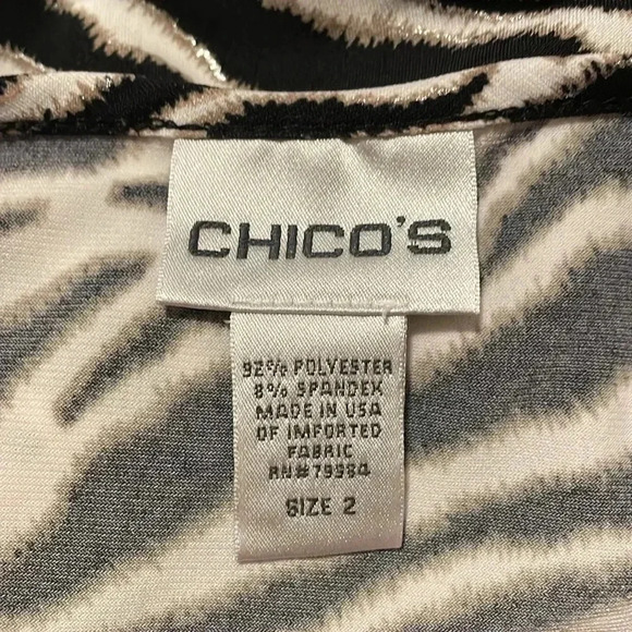 Chico’s Abstract Zebra Animal Print Metallic Threads Top Women Size L - Picture 6 of 7